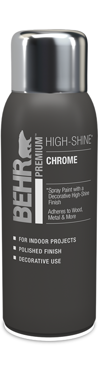 Aerosol can of Behr Premium High Shine Spray Paint, Chrome