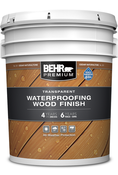 5 gal pail of Behr Premium Transparent Waterproofing Wood Finish