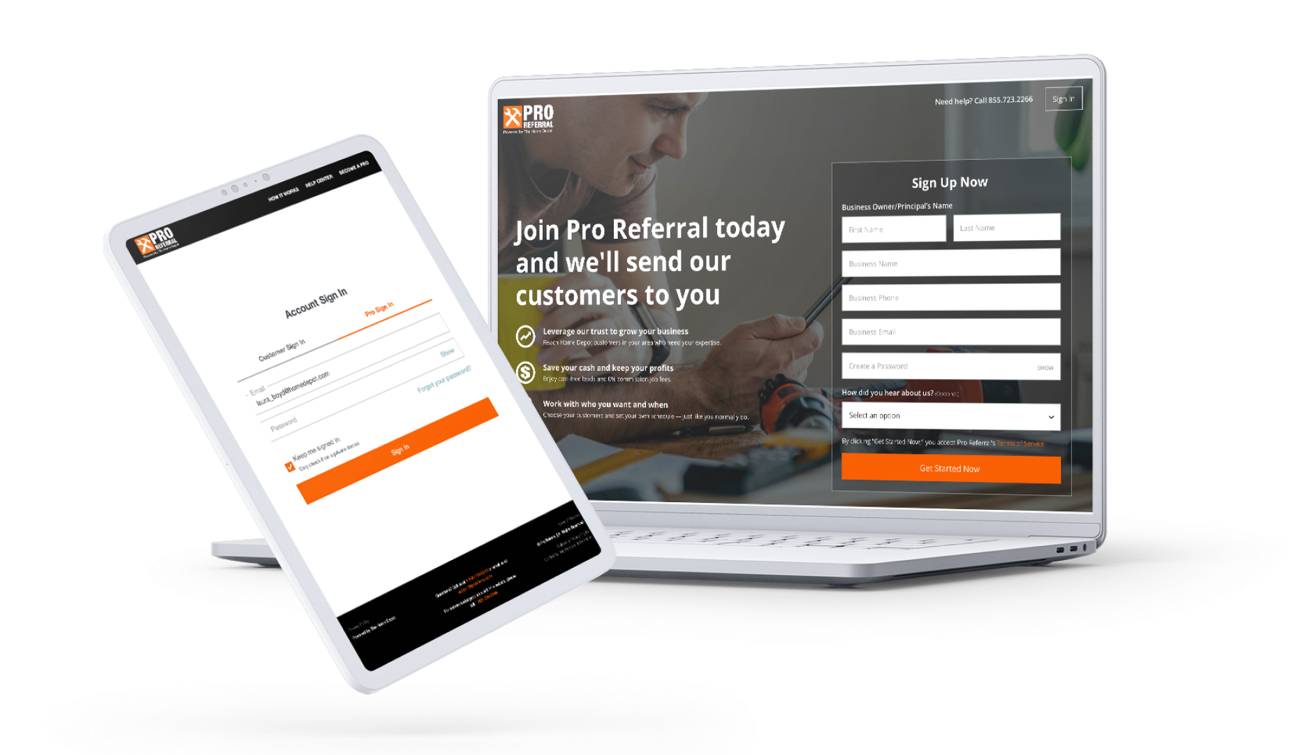 Account sign-in for Pro Referral powered by The Home Depot