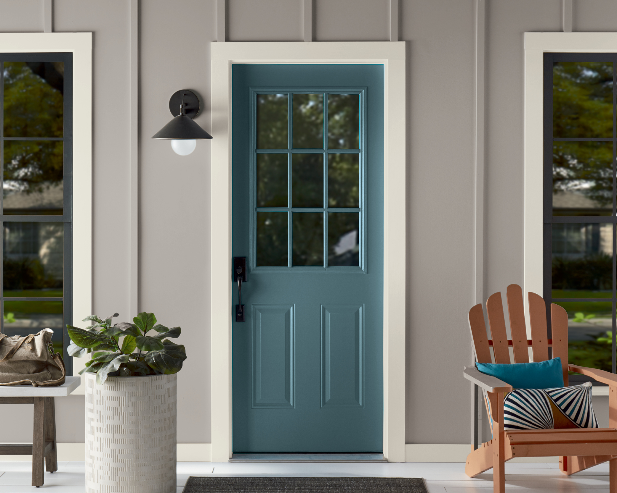 Front door featuring Behr color Juniper Berries