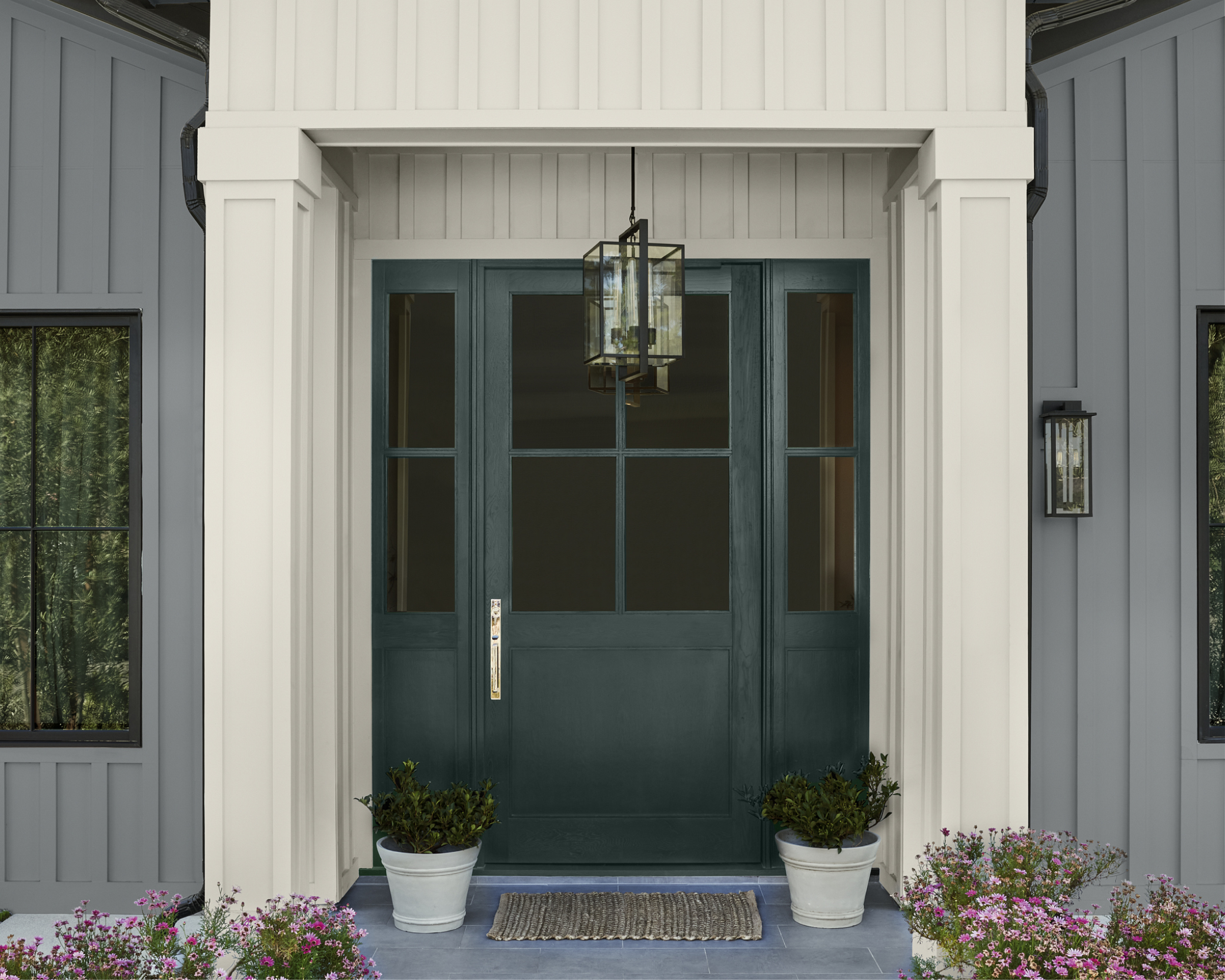 Front door featuring Behr color Black Evergreen