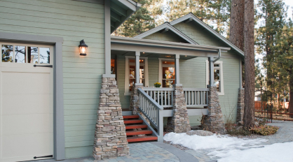 Exterior of home in the snow