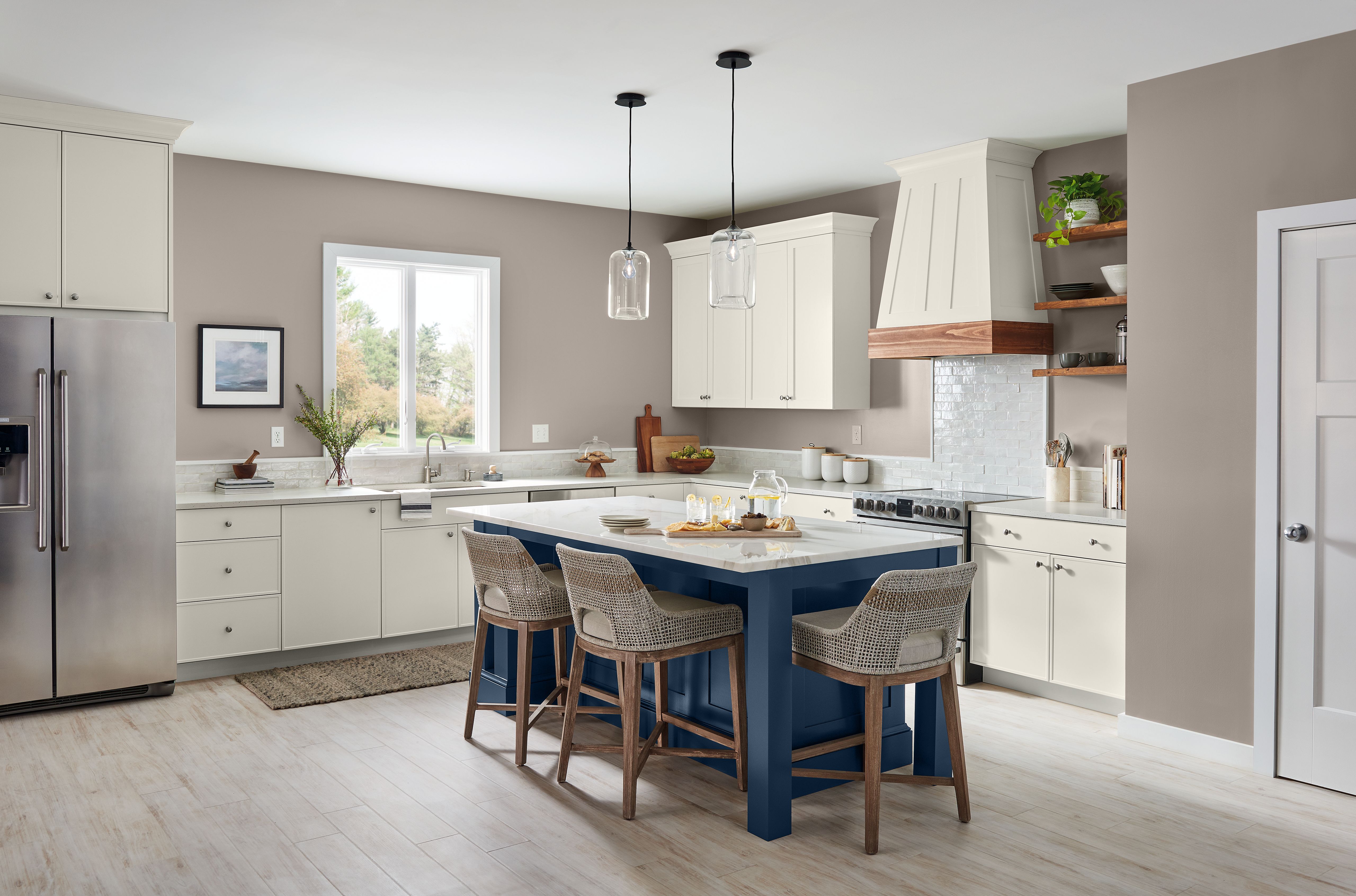 Kitchen Island featuring BEHR Compass Blue Paint Color