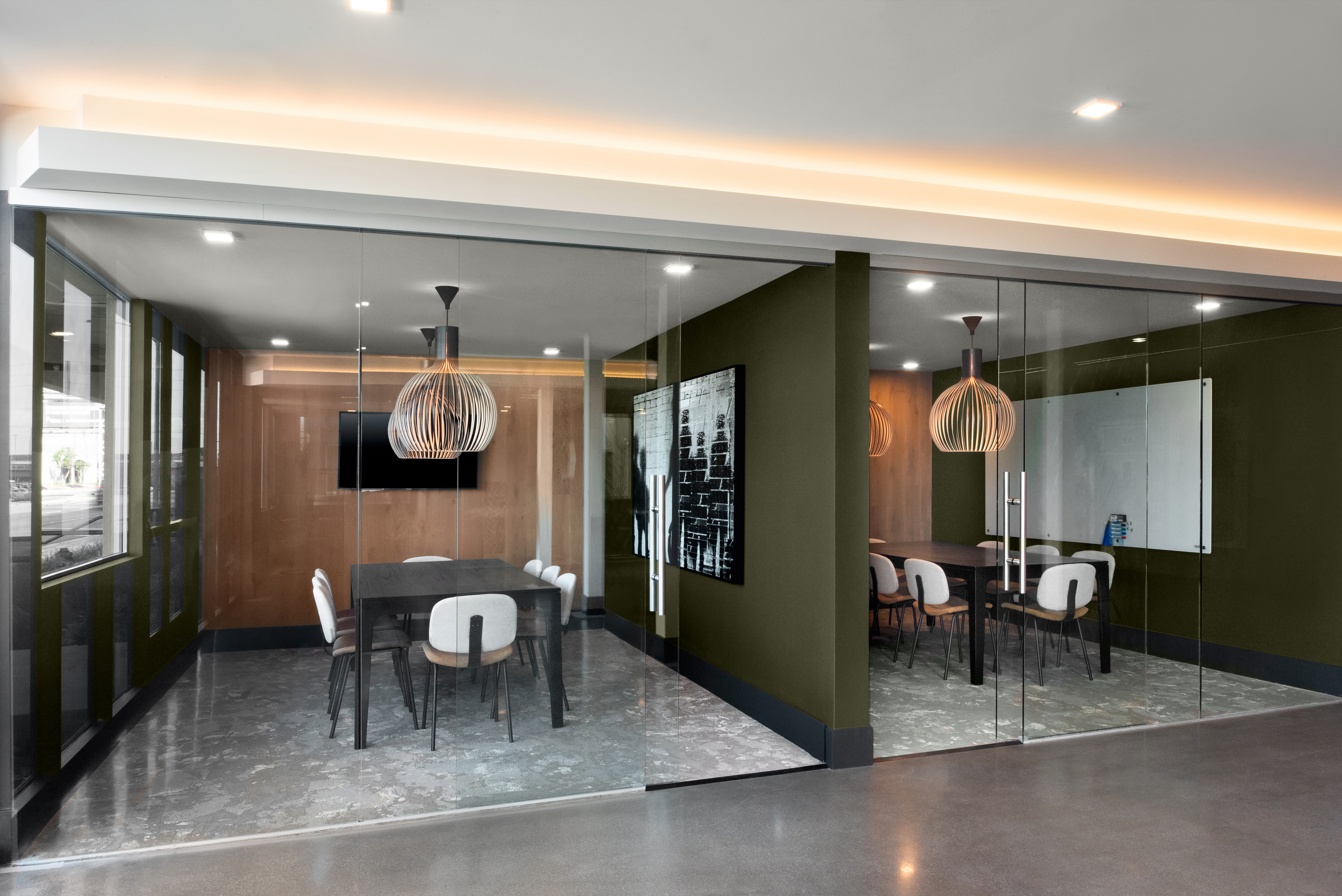 Workplace Featuring 2024 BEHR Trends Colors Mountain Olive and Whipped Cream 
