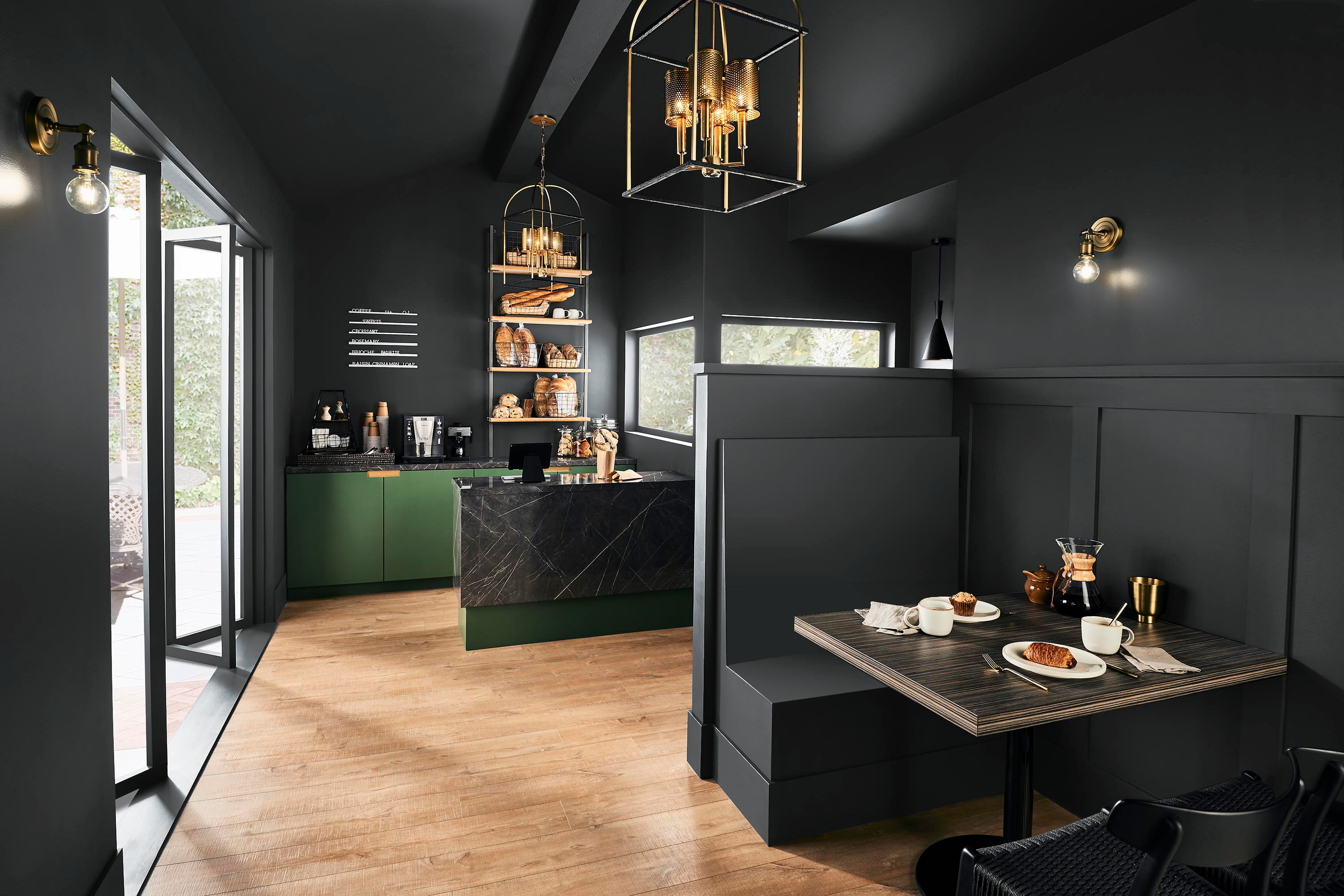 Cafe and Workplace Featuring BEHR Color of the Year Cracked Pepper