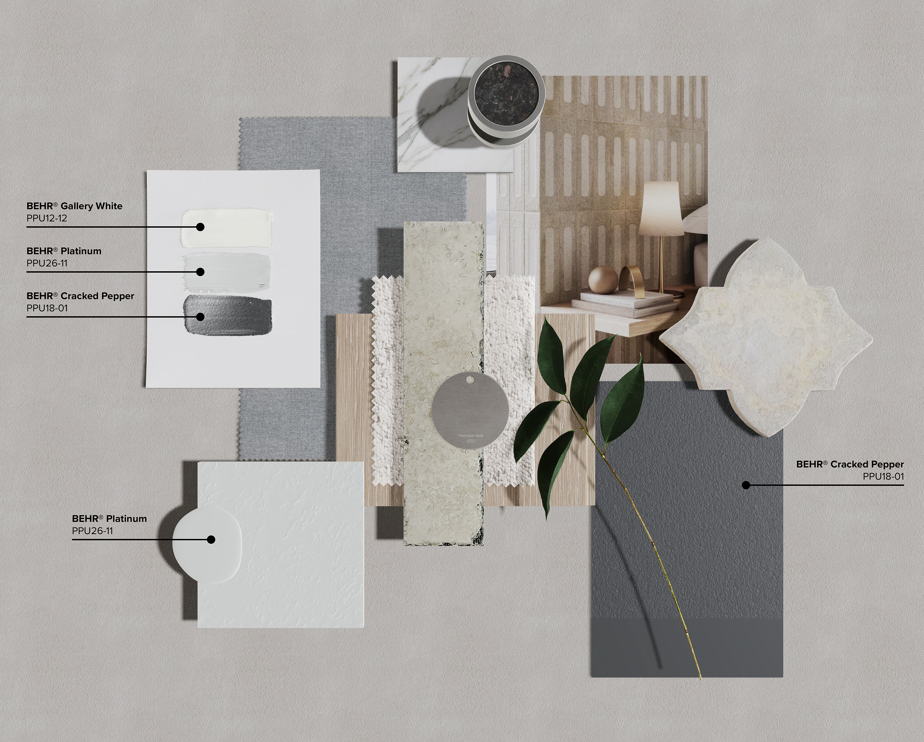 Mood Board featuring BEHR Cracked Pepper